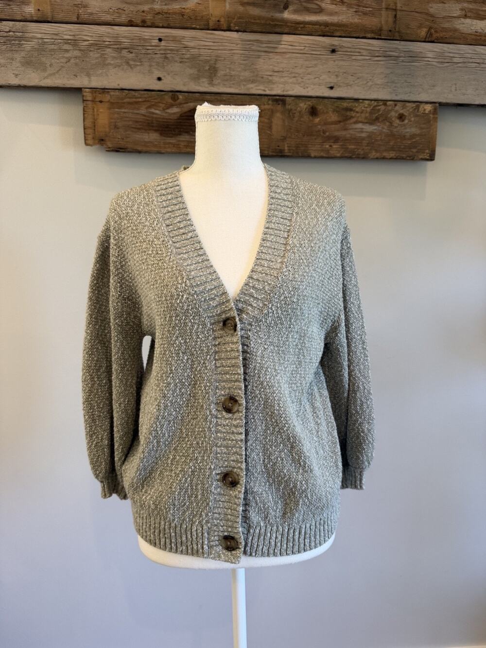 LOFT Knit Quarter Sleeve Button Down Cardigan (S)